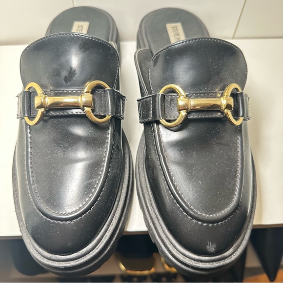 Steve Madden Black Mules with Gold Accents - Picture 1 of 9